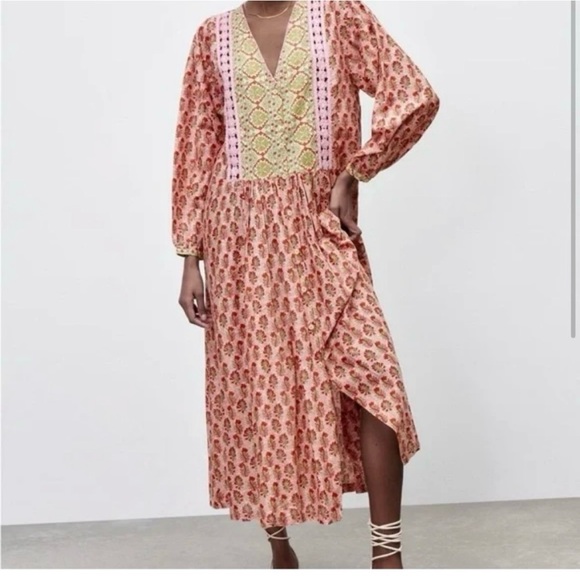 Zara Dresses & Skirts - ZARA Boho Maxi Dress with Crochet Trim